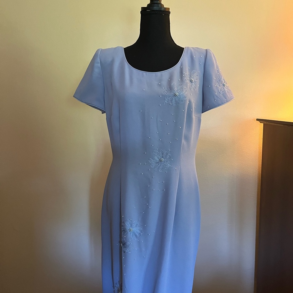 Vintage Donna Morgan Periwinkle Square Neck Dress with Short Sleeves